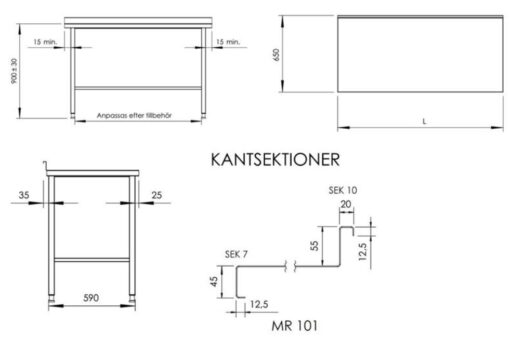 Rostfri bänk (600x650xH900) mm - Bild 2